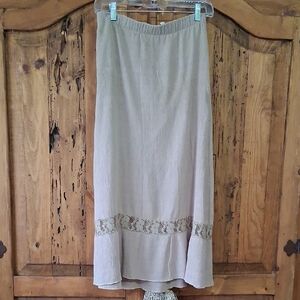 Elegant Tan A-Line Skirt with Lace Detail